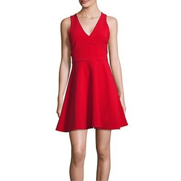 Likely Bunker V-Neck Sleeveless Fit & Flare Skater Mini Dress Scarlet Red 10 - Picture 1 of 15